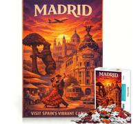 Rompecabezas para Adultos de 1000 Piezas, póster de Viaje de Madrid, Juegos Familiares, interacción Entre Padres e Hijos, Lista de Deseos con Papá Noel 38x52cm