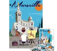 Rompecabezas para Adultos de 1000 Piezas póster de Viaje de Marsella ︰ Notre-Dame De La Garde para Juego Educativo Juguete Intelectual Regalo de Amigo Invisible antiestrés (tamaño 38x52cm)