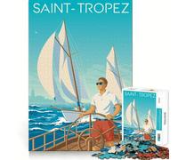 Rompecabezas para Adultos de 1000 Piezas Póster de Viaje de navegación a Saint-Tropez Impresión artística Corte Premium Juego de Habilidad Mental Diversión sin Preocupaciones Arte de Pared navideño