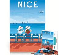 Rompecabezas para Adultos de 1000 Piezas Póster de Viaje de Niza,Francia,Corte Impecable,Divertido Juego de concentración,Regalo de Juego Gratuito,Regalo de cumpleaños Divertido (38x26cm)