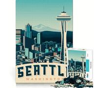 Rompecabezas para Adultos de 1000 Piezas, póster de Viaje de Seattle, Arte de Bordes Exactos, Juguete de Habilidad Creativa, Juego de Momentos acogedores, Pieza de Arte navideña (50x75cm)