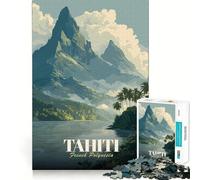 Rompecabezas para Adultos de 1000 Piezas póster de Viaje de Tahití Polinesia Francesa Bordes impecables Divertido Juego de concentración Mental Juego Tranquilo decoración navideña Regalo (38x26cm)