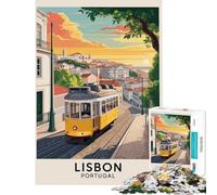 Rompecabezas para Adultos de 1000 Piezas póster de Viaje del tranvía Amarillo de Lisboa Portugal Rompecabezas de 1000 Piezas Juguete decoración de Pared cumpleaños (38x26cm)