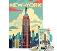 Rompecabezas para Adultos de 1000 Piezas póster Retro de Manhattan Juego Imposible Juguetes educativos de Aprendizaje Regalo de cumpleaños Corte de precisión (tamaño 38x26cm)