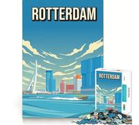 Rompecabezas para Adultos de 1000 Piezas,póster turístico holandés del Horizonte de Rotterdam,decoración de Bordes impecables,Juguete para un desafío Mental,Juego Relajante, (50x75cm)