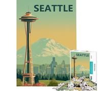 Rompecabezas para Adultos de 1000 Piezas póster Vintage de Seattle con Space Needle Rompecabezas de 1000 Piezas Juguete para decoración de Pared Regalo de cumpleaños Ideal para Toda la Familia