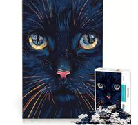 Rompecabezas para Adultos de 1000 Piezas: Primer Plano de un Gato Negro, Juguetes para armar, Entrena tu Cerebro y Tus Manos, con póster y Hoja de Preguntas a Juego 38x52cm