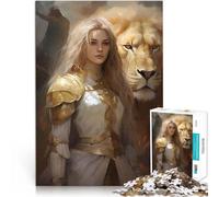 Rompecabezas para Adultos de 1000 Piezas Princesa guerrera con león Juguetes de Juego para Regalo Familiar Ideas de Regalos 52x38cm