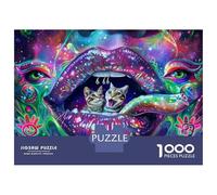 Rompecabezas para Adultos De 1000 Piezas Psychedelic Cats in Mouth Art Print Rompecabezas para Adultos Juegos De Relajación Desafío Difícil Juego Desafiante Regalos 52x38cm/1000pcs