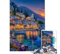 Rompecabezas para Adultos de 1000 Piezas Pueblo costero al Atardecer Rompecabezas para Adultos Juego práctico Decoración para el hogar cumpleaños (Tamaño 38x26cm)