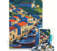 Rompecabezas para Adultos de 1000 Piezas: Pueblo costero con Barcos y tejados Rojos, Juguete Educativo, antiestrés, colección de Artistas, Bellas Artes 38x26cm