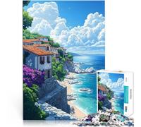 Rompecabezas para Adultos de 1000 Piezas Pueblo costero mediterráneo Difícil Difícil con Piezas de Formas aleatorias Que se entrelazan Completamente 50x70cm