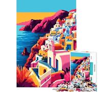 Rompecabezas para Adultos de 1000 Piezas Pueblo de la Isla Griega de Santorini Diseño Abstracto Juegos educativos Juguetes Excelentes Regalos y Juguetes Una Obra de Arte Tamaño 38x52cm