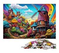 Rompecabezas para Adultos de 1000 Piezas: Pueblo de Molinos de Arcoíris Colorido Cada Pieza es única Juego Familiar desafiante y Divertido 1000 Piezas (75 x 50 cm)