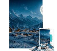 Rompecabezas para Adultos de 1000 Piezas Pueblo Invernal bajo la luz de la Luna Rompecabezas práctico para Adultos Mejora la Memoria cumpleaños y Navidad (tamaño 38x52cm)