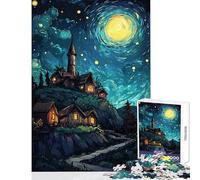 Rompecabezas para Adultos de 1000 Piezas Pueblo Nocturno bajo el Cielo Estrellado Juguetes de Bricolaje Gran Regalo para Juegos Juegos relajantes interacción Entre Padres e Hijos tamaño 38x52cm