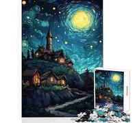 Rompecabezas para Adultos de 1000 Piezas Pueblo Nocturno bajo el Cielo Estrellado Juguetes de Bricolaje Gran Regalo para Juegos Juegos relajantes Lista de Deseos con Papá Noel tamaño 50x75cm
