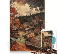 Rompecabezas para Adultos de 1000 Piezas Pueblo otoñal bajo la Lluvia Diseño Limpio y fácil de Usar Ideal para ejercitar la Mente Momentos de Relax Regalo de cumpleaños (38x52cm)