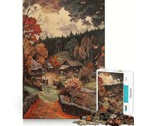 Rompecabezas para Adultos de 1000 Piezas Pueblo otoñal bajo la Lluvia Juego de Ajuste desarrollar la Mente Juego de Mesa Gratuito Escena navideña Arte (50x75cm)