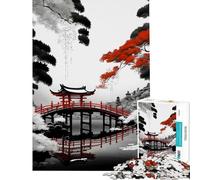 Rompecabezas para Adultos de 1000 Piezas Puente de jardín japonés Diversión en casa desafío difícil Juguetes de decoración para el hogar para Mayores de 14 años 38x52cm
