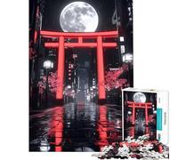 Rompecabezas para Adultos de 1000 Piezas Puerta Torii de neón Noche Luna Llena Rompecabezas de 1000 Piezas Juguete Educativo Divertido y humorístico Juego Familiar desafiante (75x50cm)