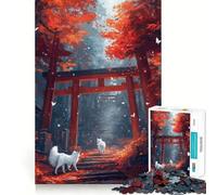 Rompecabezas para Adultos de 1000 Piezas Puerta Torii de otoño con Lobos Blancos Arte de Bordes precisos Juego de Habilidad y Pensamiento Juego Tranquilo Regalo de cumpleaños para la Mente (50x75cm)