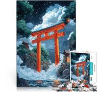 Rompecabezas para Adultos de 1000 Piezas Puerta Torii Japonesa bajo la Lluvia Difícil y desafío Interacción Entre Padres e Hijos 75x50cm