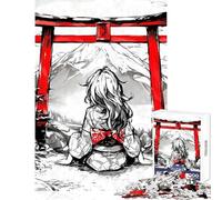 Rompecabezas para Adultos de 1000 Piezas Puerta Torii Kimono Chica Tinta Juguete Decoración de Pared Regalos de cumpleaños Juego Imposible Difícil y desafío tamaño 38x52cm
