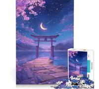 Rompecabezas para Adultos de 1000 Piezas Puerta Torii Luna Nocturna Flores de Cerezo Juguete Educativo Corte de precisión Mejora el Amor Entre Parejas 50x75cm