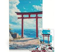 Rompecabezas para Adultos de 1000 Piezas Puerta Torii Roja Junto al Mar Juguetes para armar Ideal para Reducir el estrés con póster y Hoja de Preguntas a Juego 50x75cm