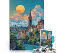 Rompecabezas para Adultos de 1000 Piezas Puesta de Sol en Basilea, Suiza Actividad Familiar Toda la Familia. 38x26cm