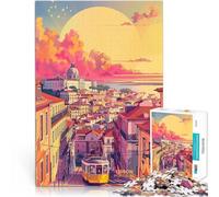Rompecabezas para Adultos de 1000 Piezas Puesta de Sol en Lisboa, Portugal Difícil Difícil con Piezas de Formas aleatorias Que se entrelazan Completamente 50x70cm