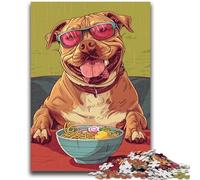 Rompecabezas para Adultos de 1000 Piezas, Pug Comiendo Fideos, Ayuda a ejercitar el Cerebro, Juguetes adictivos para Cultivar la Paciencia, decoración, 50x75cm