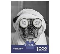 Rompecabezas Para Adultos De 1000 Piezas Pug in A Towel with Cucumber Slices Funny Bathroom Poster Rompecabezas Para Adultos Juegos Relajantes Desafío Difícil Regalo De Cumpleaños, Regalos, 38x26cm/10