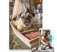 Rompecabezas para Adultos de 1000 Piezas Pug Pirata navegando con Tocino Juegos Divertidos Carrera de Velocidad Manual colección de Artistas Bellas Artes 38x52cm