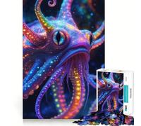 Rompecabezas para Adultos de 1000 Piezas Pulpo bioluminiscente - Póster Digital de fantasía Marina neón,Borde, Juego Inteligente,Regalo,Juego de Ocio navideño,Arte (38x52cm)
