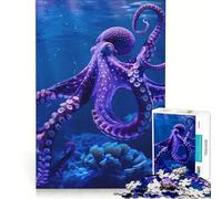 Rompecabezas para Adultos de 1000 Piezas Pulpo Morado en el Fondo del mar Azul Juegos relajantes para ejercitar la Mente y Las Manos cumpleaños y Navidad 50x75cm