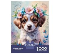 Rompecabezas para Adultos De 1000 Piezas Puppy with Flower Crown Watercolor Rompecabezas para Adultos Juguete Decoración De Pared Mejora La Memoria Cumpleaños 38x26cm/1000pcs