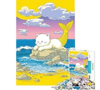 Rompecabezas para Adultos de 1000 Piezas Purrmaid︰ Gato Sirena en la Playa Difícil y desafiante Regalos para Mujeres Juguetes antiestrés para Mayores de 14 años Juego 50x75cm