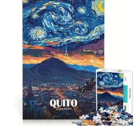 Rompecabezas para Adultos de 1000 Piezas Quito Ecuador Paisaje Urbano Estrellado Juegos relajantes y Actividades Divertidas para Hacer en casa Incluye póster y Hoja de Preguntas a Juego 50x75cm