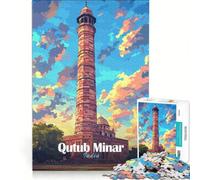 Rompecabezas para Adultos de 1000 Piezas Qutub Minar India Juegos relajantes Actividades Divertidas para Hacer en casa con póster y Hoja de Preguntas a Juego 38x26cm