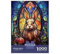 Rompecabezas para Adultos De 1000 Piezas Rabbit Bunny Stained Glass Rompecabezas para Adultos Juego Práctico Análisis Y Lógica Gran Regalo para Los Amantes De Los Juegos 70x50cm/1000pcs