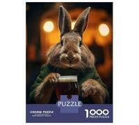 Rompecabezas para Adultos De 1000 Piezas Rabbit Drinking Beer Pint Rompecabezas para Adultos Juguete Decoración De Pared Corte De Precisión 52x38cm/1000pcs