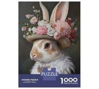 Rompecabezas para Adultos De 1000 Piezas Rabbit in A Floral Hat Rompecabezas para Adultos Juguete Decoración De Pared Difícil Difícil para Cumpleaños, Navidad 38x26cm/1000pcs