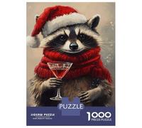 Rompecabezas para Adultos De 1000 Piezas Raccoon in Santa Hat with Cocktail-1 Rompecabezas para Adultos Juego De Ingenio Regalo De Cumpleaños Desafío Educativo 38x26cm/1000pcs