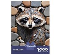 Rompecabezas para Adultos De 1000 Piezas Raccoon Mosaic Art with Stone Border Rompecabezas para Adultos Juego Práctico Análisis Y Lógica Gran Regalo para Los Amantes De Los Juegos 70x50cm/1000pcs