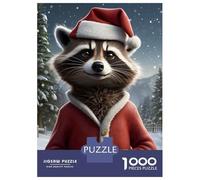 Rompecabezas para Adultos De 1000 Piezas Racoon Santa Hat Rompecabezas para Adultos Juegos Divertidos Difícil Difícil Regalos De Cumpleaños Y Únicos 52x38cm/1000pcs