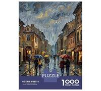 Rompecabezas para Adultos De 1000 Piezas Rainy City Street with Umbrellas Rompecabezas para Adultos Juegos De Relajación Análisis Y Lógica Cumpleaños Y Navidad 70x50cm/1000pcs