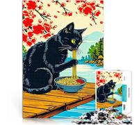 Rompecabezas para Adultos de 1000 Piezas Ramen de Gato japonés Competición de Velocidad de Manos Decoración artística del hogar 38x26cm