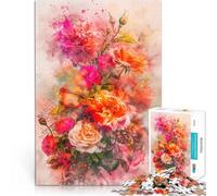 Rompecabezas para Adultos de 1000 Piezas Ramo Floral de Acuarela Juguetes para aliviar el estrés con póster a Juego y Hoja de Trivia 50x70cm